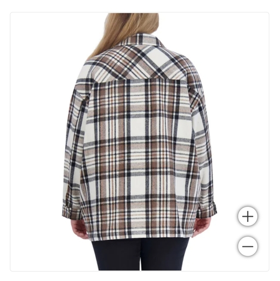 Plaid Shacket Shirt Jacket Snap Down Pockets Oversized Wool Blend NEW - Picture 3 of 9